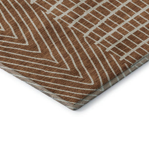 HomeRoots 5' X 8' Stylish Rust and Ivory Geometric Washable Area Rug with UV Protection for Modern Homes 678097