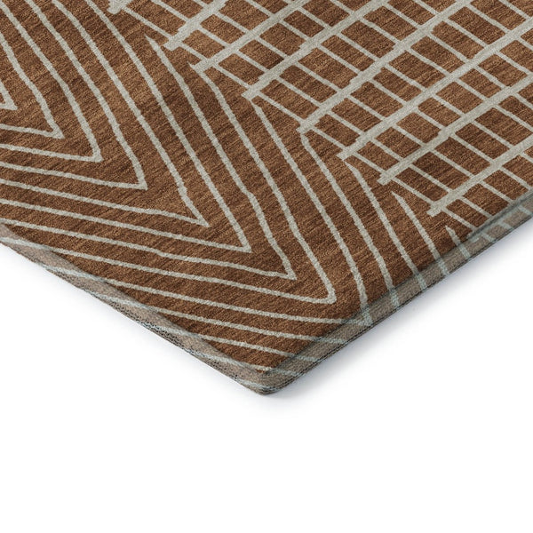 HomeRoots 5' X 8' Stylish Rust and Ivory Geometric Washable Area Rug with UV Protection for Modern Homes 678097