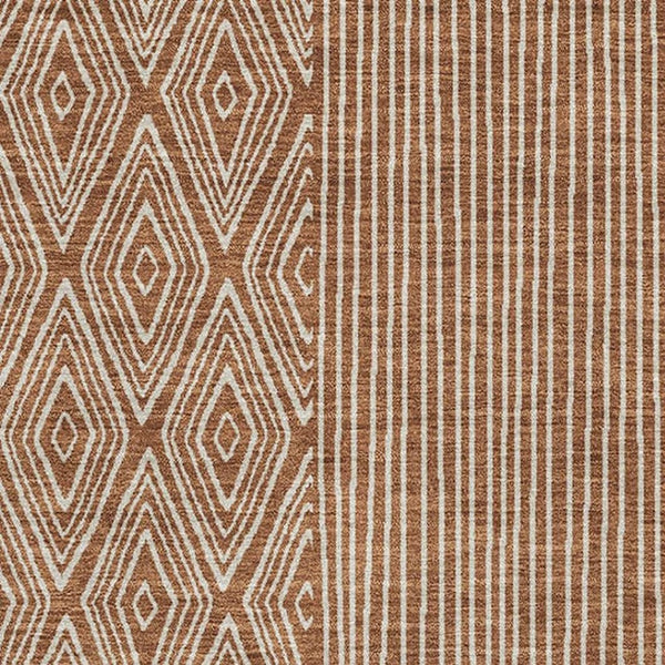 HomeRoots 5' X 8' Stylish Rust and Ivory Geometric Washable Area Rug with UV Protection for Modern Homes 678097