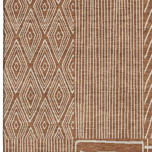 HomeRoots 5' X 8' Stylish Rust and Ivory Geometric Washable Area Rug with UV Protection for Modern Homes 678097