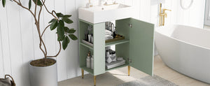 English Elm 21.6" Green Bathroom Vanity with Ceramic Sink, Left Side Storage, Gold Legs, Soft-Close, Modern Finish SV000007AAF