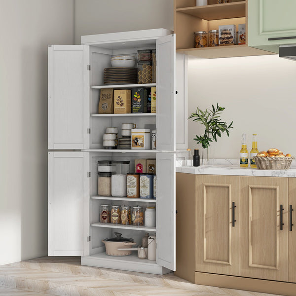 English Elm Homcom 72.5" Tall Kitchen Pantry Cabinet With 4 Doors, Adjustable Shelves For Smart Storage Solutions W2225P200648