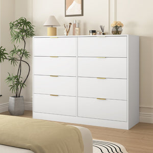 English Elm 8 Drawer Tall Chest Slim Particleboard Build Smooth Gliding Storage for Bedroom Closet White W409S00028