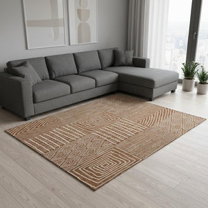 HomeRoots 9' X 12' Stylish Rust and Ivory Geometric Area Rug – Washable, UV Protected, Perfect for Family Homes 678100