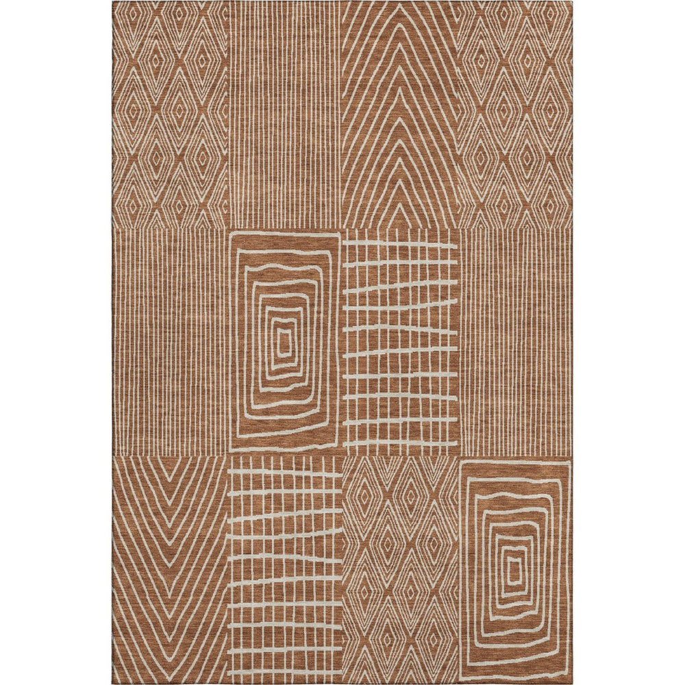 HomeRoots 9' X 12' Stylish Rust and Ivory Geometric Area Rug – Washable, UV Protected, Perfect for Family Homes 678100