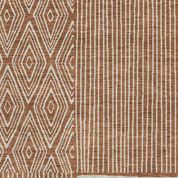 HomeRoots 9' X 12' Stylish Rust and Ivory Geometric Area Rug – Washable, UV Protected, Perfect for Family Homes 678100