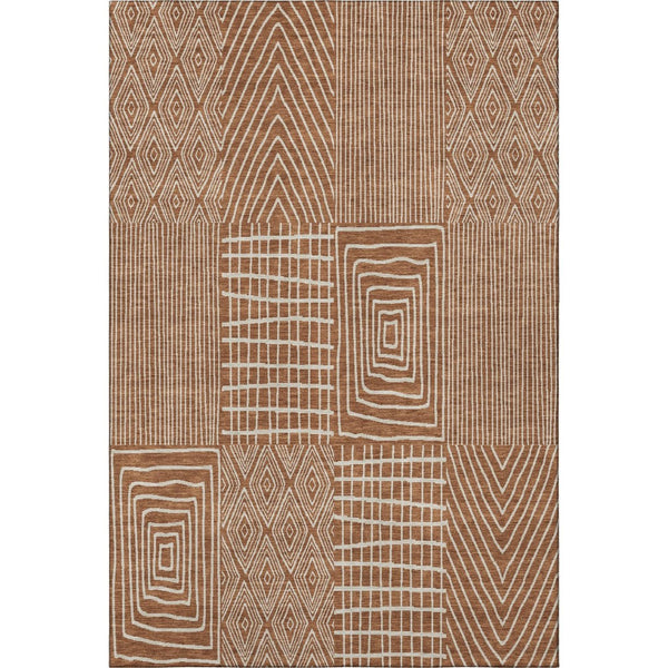 HomeRoots 9' X 12' Stylish Rust and Ivory Geometric Area Rug – Washable, UV Protected, Perfect for Family Homes 678100