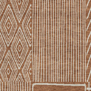 HomeRoots 10' X 14' Rust and Ivory Geometric Area Rug - Durable, Washable, UV-Protected for Modern Spaces 678101