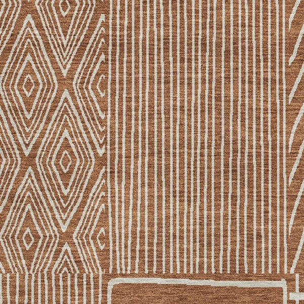 HomeRoots 10' X 14' Rust and Ivory Geometric Area Rug - Durable, Washable, UV-Protected for Modern Spaces 678101