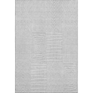 HomeRoots 8' X 10' Silver & Ivory Geometric Area Rug – Washable, UV-Protected, Stain-Resistant for Busy Homes 678105