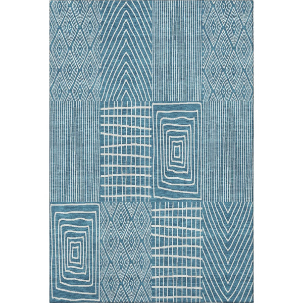 HomeRoots 5' X 8' Stylish Teal and Ivory Geometric Washable Area Rug with UV Protection for Everyday Living 678109