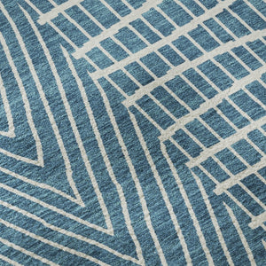 HomeRoots 8' Teal and Ivory Geometric Round Rug – Stylish, Washable, UV-Protected for High-Traffic Spaces! 678110