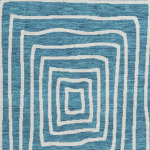 HomeRoots 8' Teal and Ivory Geometric Round Rug – Stylish, Washable, UV-Protected for High-Traffic Spaces! 678110