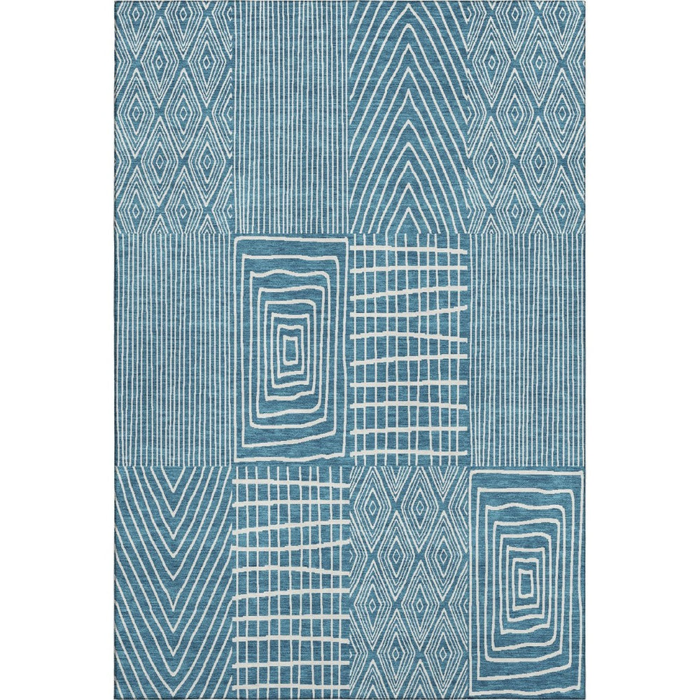 HomeRoots 8' X 10' Teal and Ivory Geometric Area Rug - Durable, Stain-Resistant, UV Protected for Homes 678111
