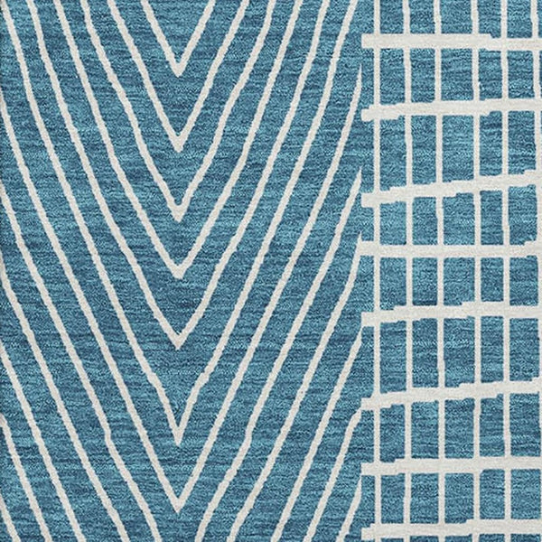 HomeRoots 8' X 10' Teal and Ivory Geometric Area Rug - Durable, Stain-Resistant, UV Protected for Homes 678111