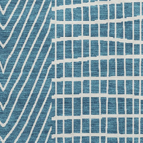 HomeRoots 9' X 12' Teal and Ivory Geometric Area Rug - Stylish, Durable, Washable with UV Protection for Any Space 678112
