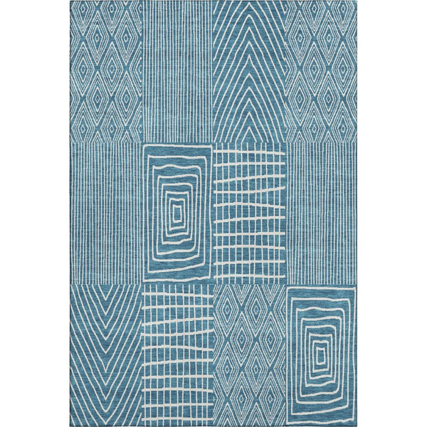 HomeRoots 10' X 14' Teal and Ivory Geometric Area Rug – Durable, Washable, UV-Protected for Modern Spaces 678113