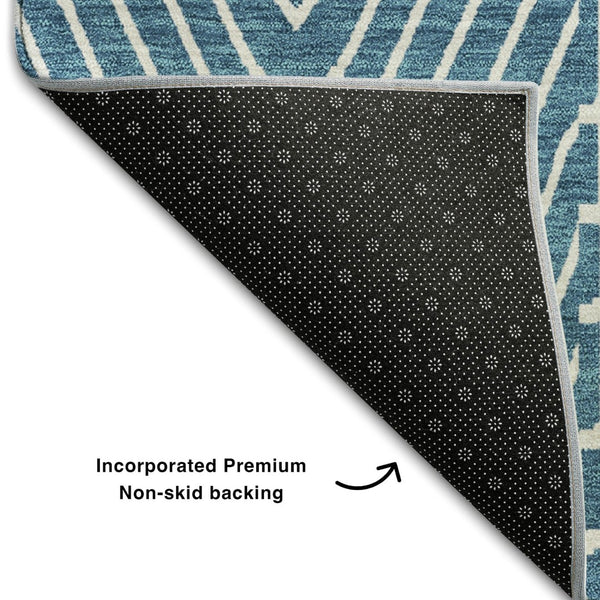 HomeRoots 10' X 14' Teal and Ivory Geometric Area Rug – Durable, Washable, UV-Protected for Modern Spaces 678113