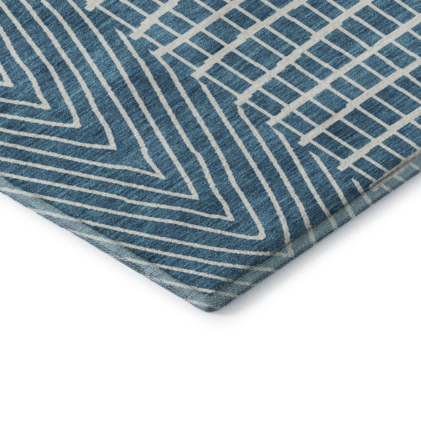 HomeRoots 10' X 14' Teal and Ivory Geometric Area Rug – Durable, Washable, UV-Protected for Modern Spaces 678113