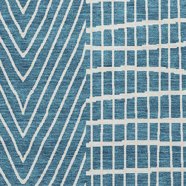 HomeRoots 10' X 14' Teal and Ivory Geometric Area Rug – Durable, Washable, UV-Protected for Modern Spaces 678113