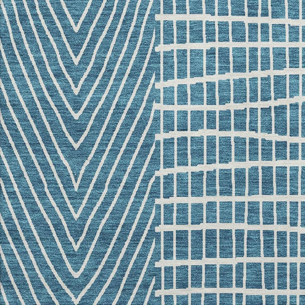 HomeRoots 10' X 14' Teal and Ivory Geometric Area Rug – Durable, Washable, UV-Protected for Modern Spaces 678113
