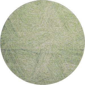 HomeRoots 8' Artichoke Green & Beige Abstract Round Rug - Washable, UV Protected, Durable for High-Traffic Areas 678116