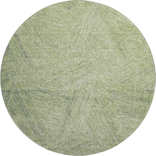 HomeRoots 8' Artichoke Green & Beige Abstract Round Rug - Washable, UV Protected, Durable for High-Traffic Areas 678116