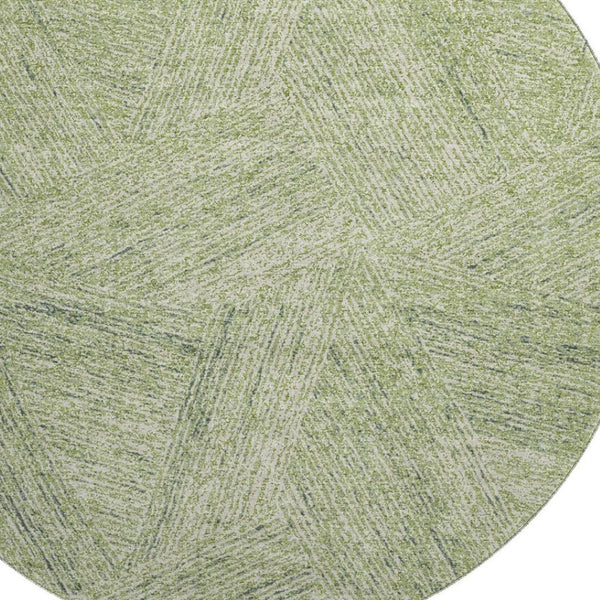 HomeRoots 8' Artichoke Green & Beige Abstract Round Rug - Washable, UV Protected, Durable for High-Traffic Areas 678116