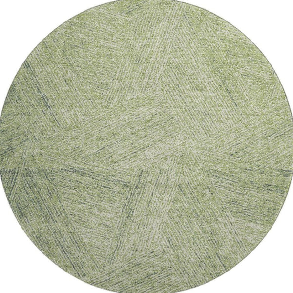 HomeRoots 8' Artichoke Green & Beige Abstract Round Rug - Washable, UV Protected, Durable for High-Traffic Areas 678116