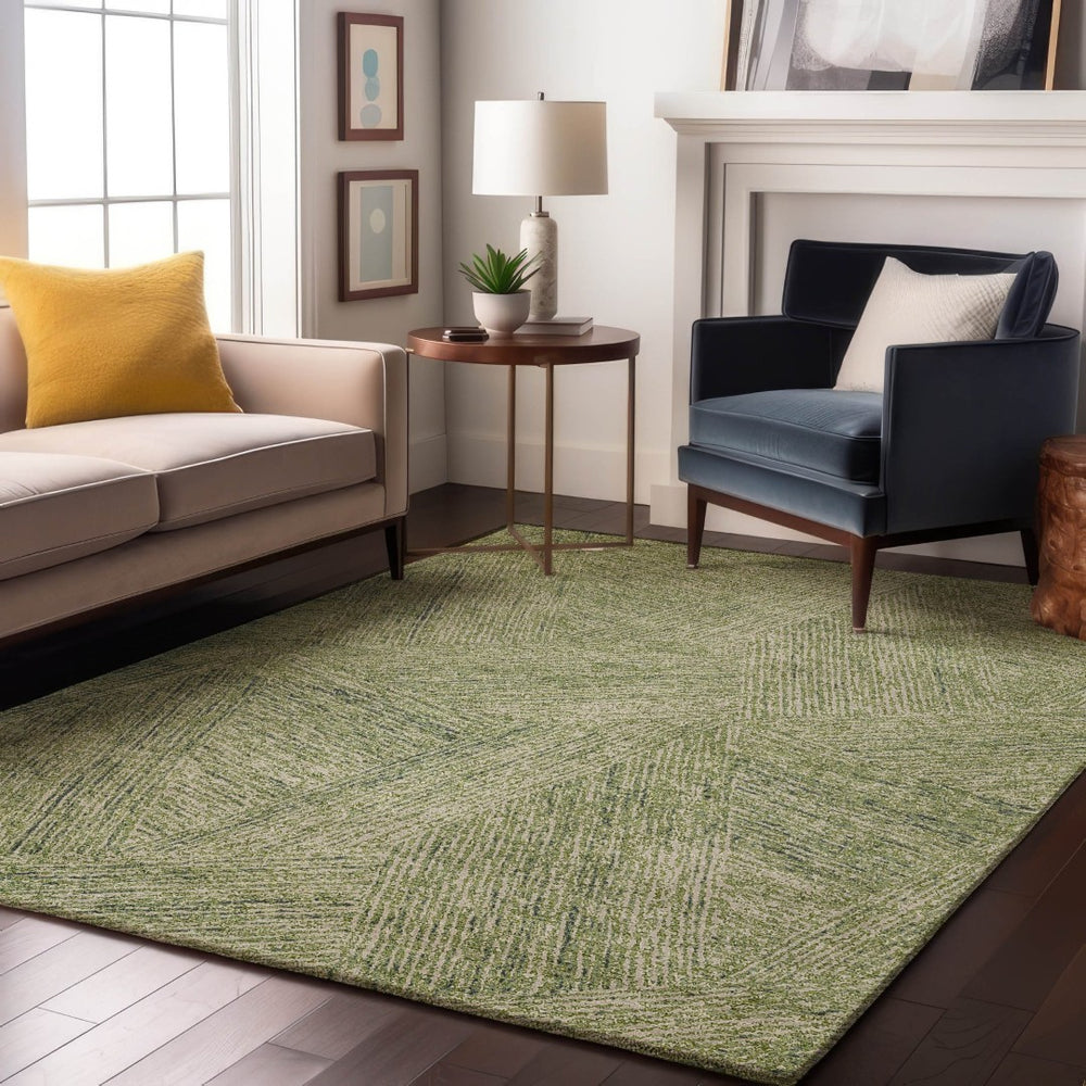 HomeRoots 10' X 14' Washable Artichoke Green & Beige Abstract Area Rug – UV Protected, Durable & Stylish Design 678119
