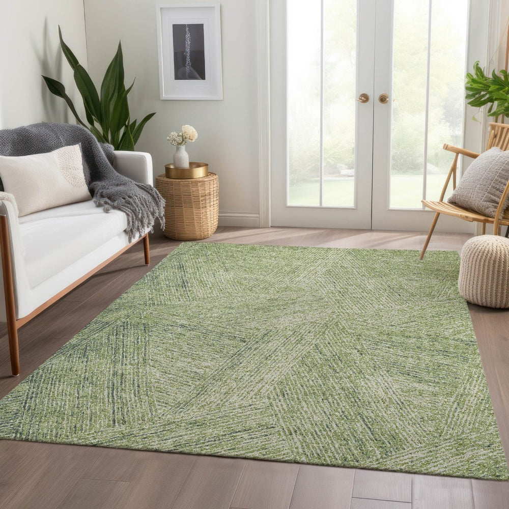 HomeRoots 10' X 14' Washable Artichoke Green & Beige Abstract Area Rug – UV Protected, Durable & Stylish Design 678119