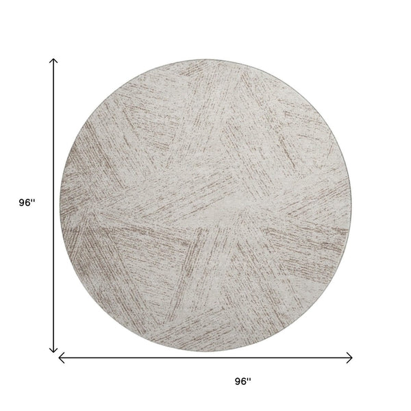 HomeRoots 8' Beige and Brown Abstract Washable Round Rug - Stylish, Durable, UV-Protected for Indoors & Outdoors 678122