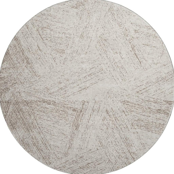 HomeRoots 8' Beige and Brown Abstract Washable Round Rug - Stylish, Durable, UV-Protected for Indoors & Outdoors 678122
