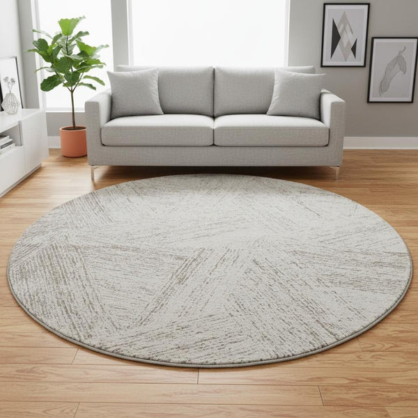HomeRoots 8' Beige and Brown Abstract Washable Round Rug - Stylish, Durable, UV-Protected for Indoors & Outdoors 678122