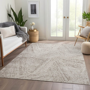 HomeRoots 8' X 10' Beige and Brown Abstract Area Rug - Washable, UV-Protected, Stain-Resistant, Durable Design 678123