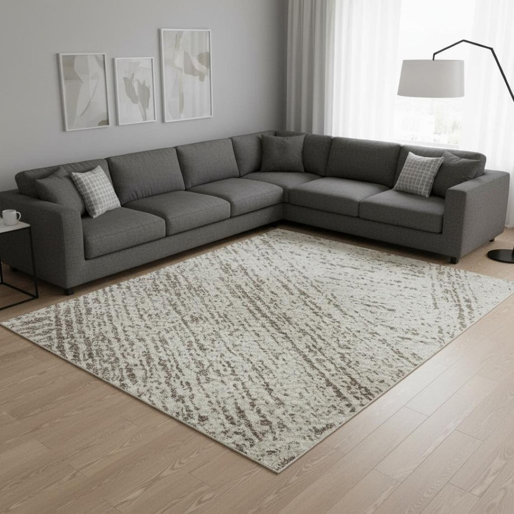HomeRoots 10' X 14' Beige & Brown Abstract Washable Area Rug – Stylish, Durable, UV Protected for Modern Spaces 678125