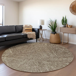 HomeRoots 8' Chocolate and Beige Abstract Washable Round Rug - Durable, Stylish, UV-Protected for Every Space 678128