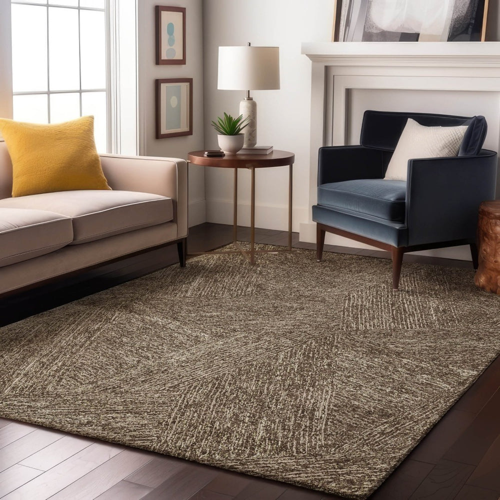 HomeRoots 10' X 14' Chocolate and Beige Abstract Durable Area Rug – Soft, Stain-Resistant, UV-Protected Design 678131