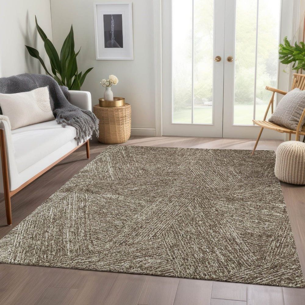 HomeRoots 10' X 14' Chocolate and Beige Abstract Durable Area Rug – Soft, Stain-Resistant, UV-Protected Design 678131