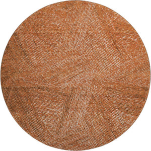 HomeRoots 8' Copper and Ivory Abstract Round Rug - Washable, UV-Protected, Modern Design for Busy Homes 678134