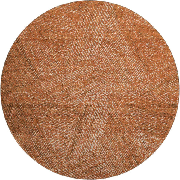 HomeRoots 8' Copper and Ivory Abstract Round Rug - Washable, UV-Protected, Modern Design for Busy Homes 678134