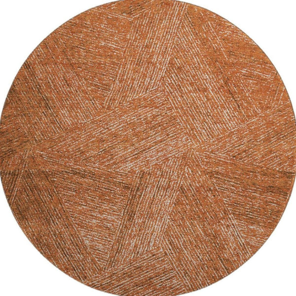 HomeRoots 8' Copper and Ivory Abstract Round Rug - Washable, UV-Protected, Modern Design for Busy Homes 678134