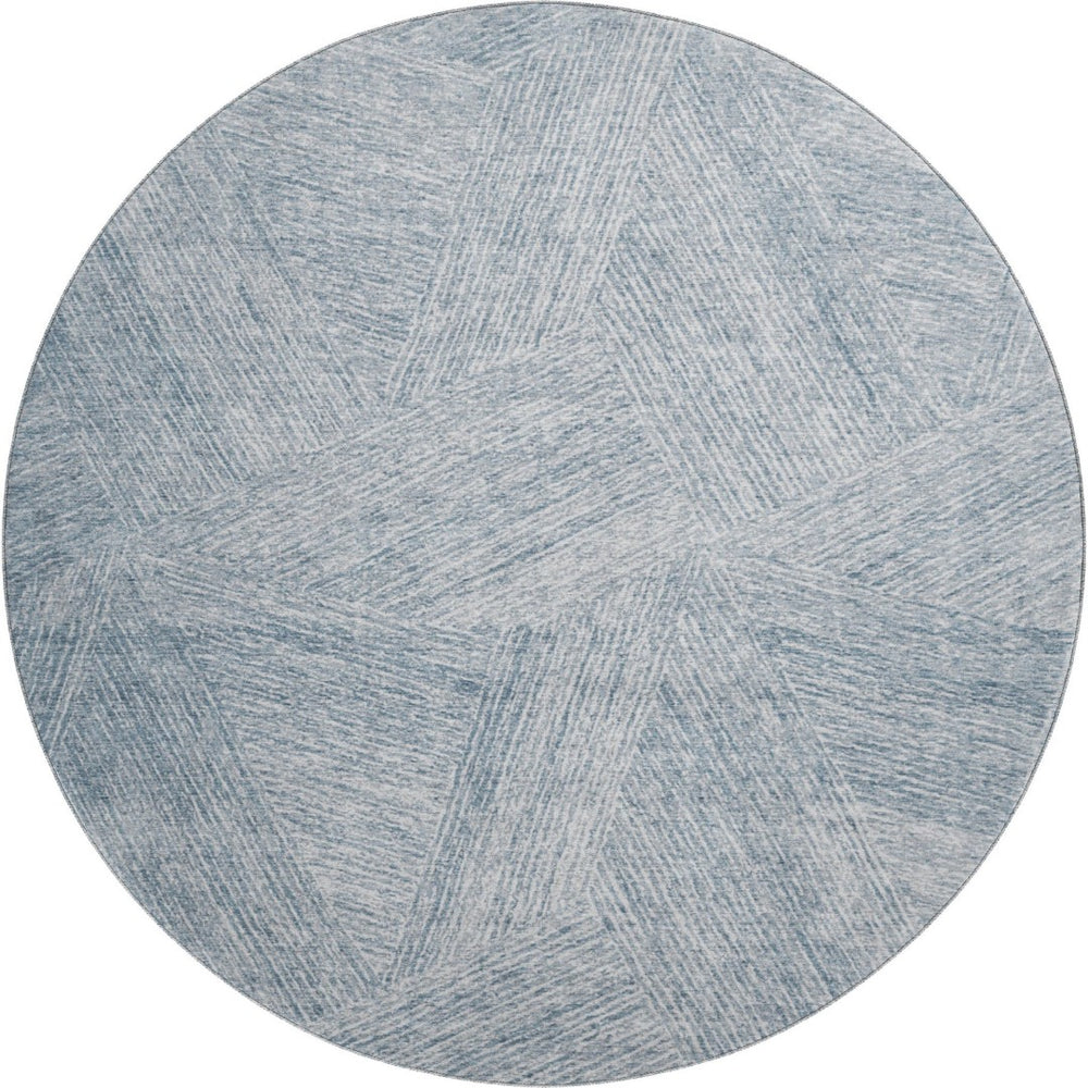 HomeRoots 8' Stylish Denim Blue and Ivory Abstract Washable Round Rug with UV Protection for Modern Homes 678140
