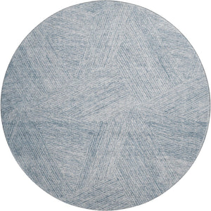 HomeRoots 8' Stylish Denim Blue and Ivory Abstract Washable Round Rug with UV Protection for Modern Homes 678140