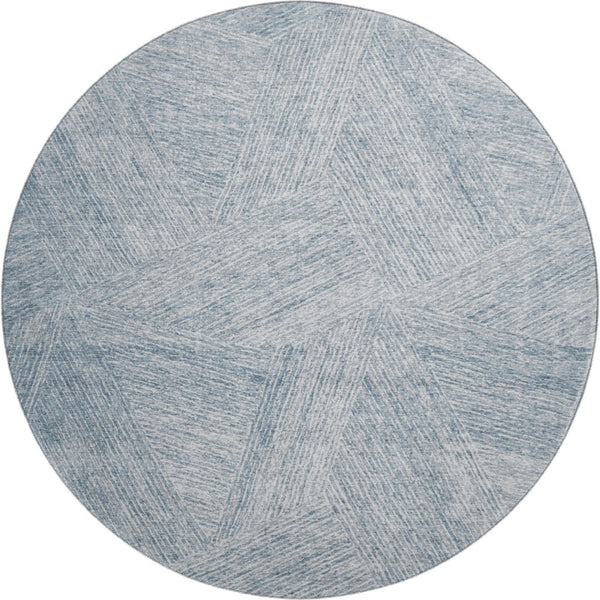 HomeRoots 8' Stylish Denim Blue and Ivory Abstract Washable Round Rug with UV Protection for Modern Homes 678140