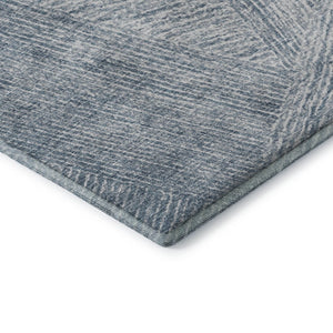 HomeRoots 8' Stylish Denim Blue and Ivory Abstract Washable Round Rug with UV Protection for Modern Homes 678140