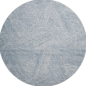 HomeRoots 8' Stylish Denim Blue and Ivory Abstract Washable Round Rug with UV Protection for Modern Homes 678140