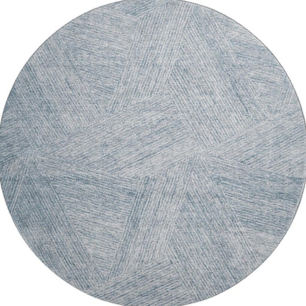 HomeRoots 8' Stylish Denim Blue and Ivory Abstract Washable Round Rug with UV Protection for Modern Homes 678140