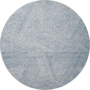 HomeRoots 8' Stylish Denim Blue and Ivory Abstract Washable Round Rug with UV Protection for Modern Homes 678140