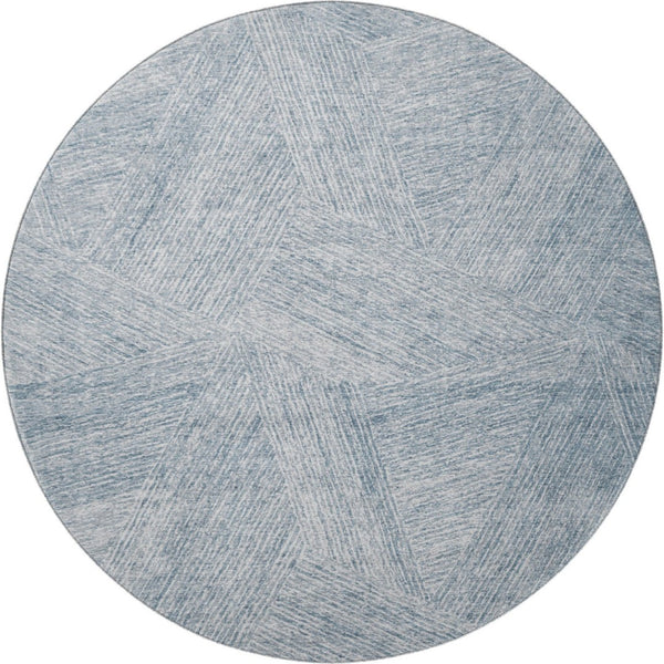 HomeRoots 8' Stylish Denim Blue and Ivory Abstract Washable Round Rug with UV Protection for Modern Homes 678140